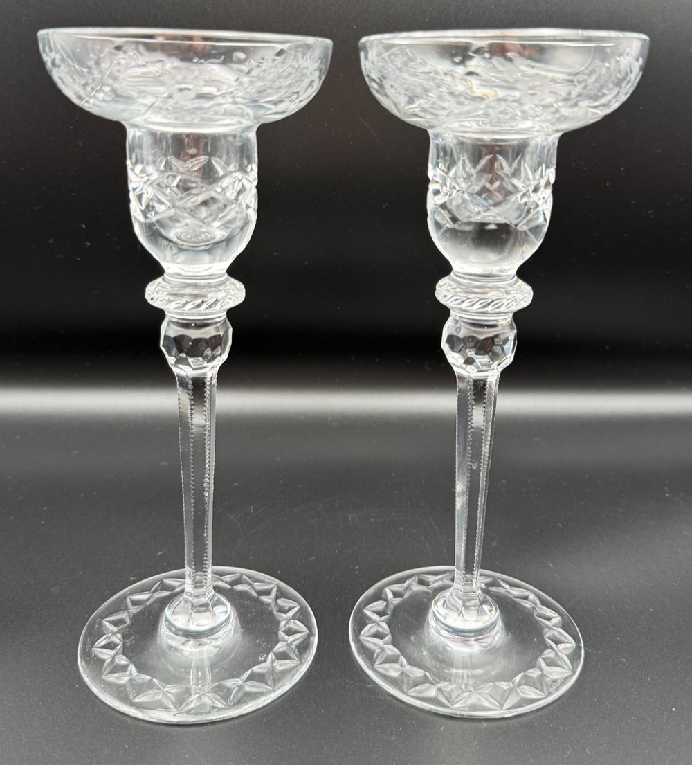 Vintage Rogaska Crystal Gallia 7" Candlestick Holders Hand Cut Signed Slovenia